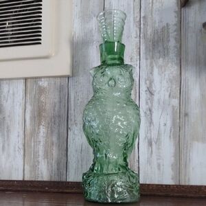 Green Glass Owl Decanter